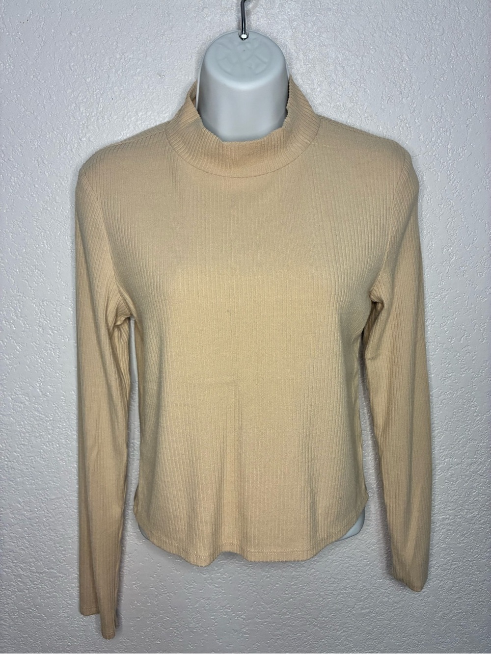 Ambiance Cream Ribbed Mockneck Long Sleeve Top